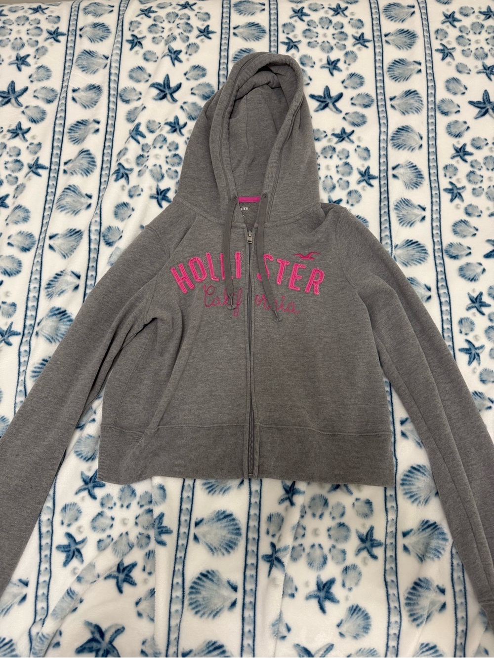 Hollister Gray Hoodie with Pink Trim and Logo
